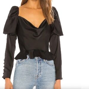 NEW V Chapman Black Isabella Corset Tie Back Puff Sleeve Peplum Blouse Revolve 8